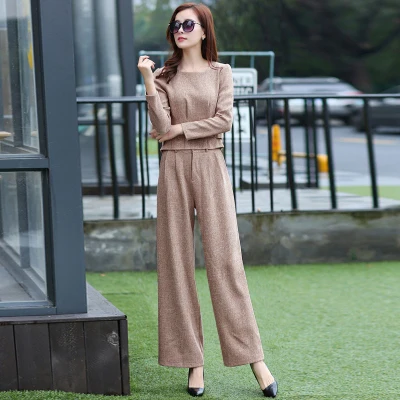 Image Womens Two Piece Set Top and Wide Leg Pants Female Office Business Suit For Women Fashion Spring Autumn Twinset Black Grey Khaki