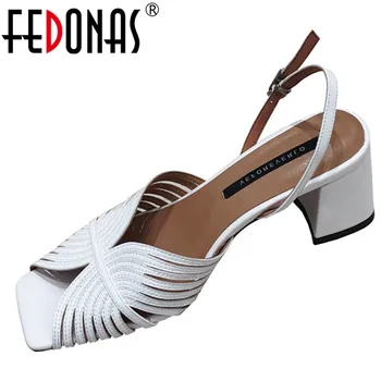 FEDONAS Fashion Design Square Toe Square Heels Rome Women Sandals White Genuine Leather Buckle Summer Party Office Shoes Woman 
FEDONAS Fashion Design Square Toe Square Heels Rome Women Sandals White Genuine Leather Buckle Summer Party Office Shoes Woman