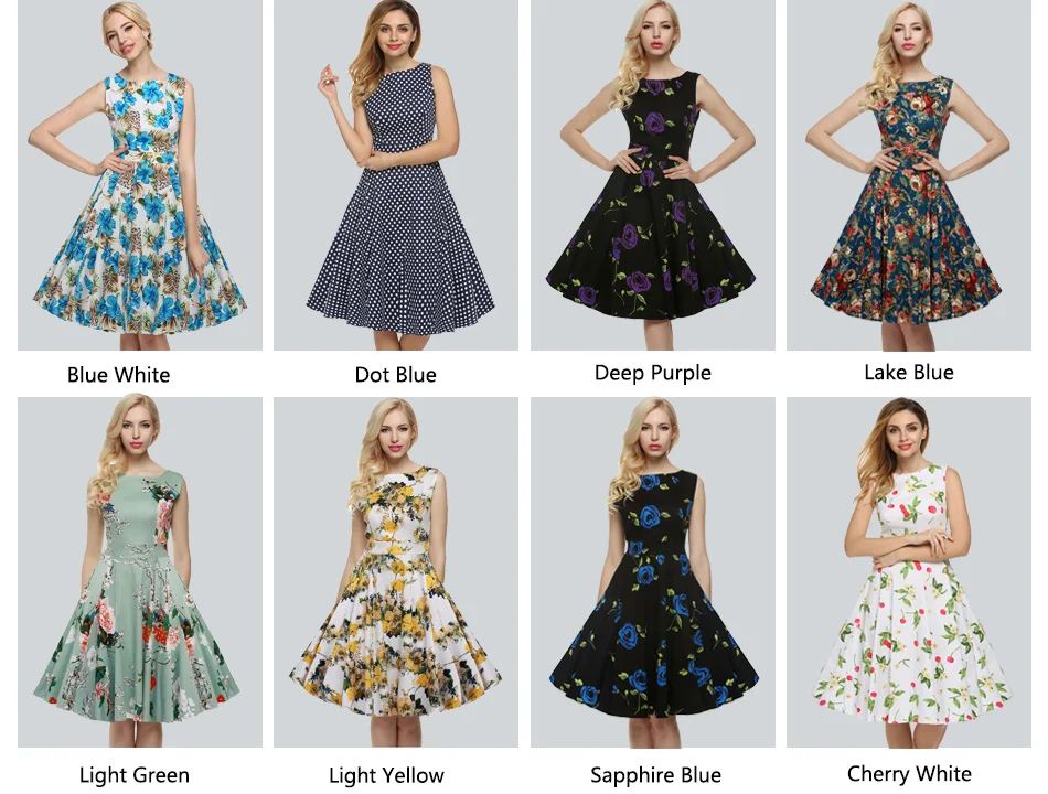 ACEVOG Women Dress Retro Vintage 1950s 60s Rockabilly Floral Swing Summer Dresses Elegant Bow-knot Tunic Vestidos Robe Oversize 18