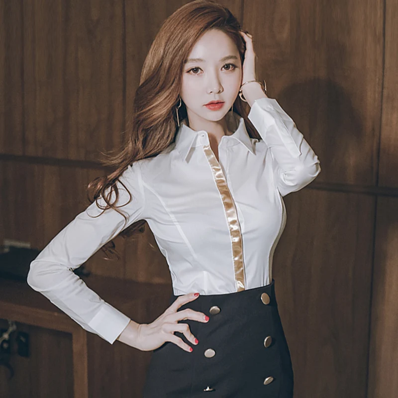 2019 New Fashion Women Shirts Turndown Collar Long Sleeve Slim Office Lady White Shirt Golden Hem Sexy Blouse Mujer Blusas
2019 New Fashion Women Shirts Turndown Collar Long Sleeve Slim Office Lady White Shirt Golden Hem Sexy Blouse Mujer Blusas