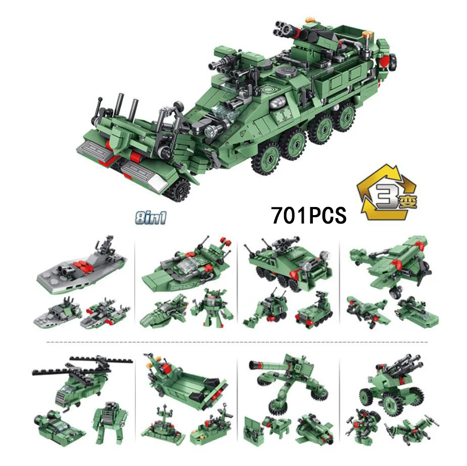 World war 8in1 Stryker Armored vehicle moc block modern military ww2 mini helicopter Hovercraft Landing ship artillery toys
World war 8in1 Stryker Armored vehicle moc block modern military ww2 mini helicopter Hovercraft Landing ship artillery toys