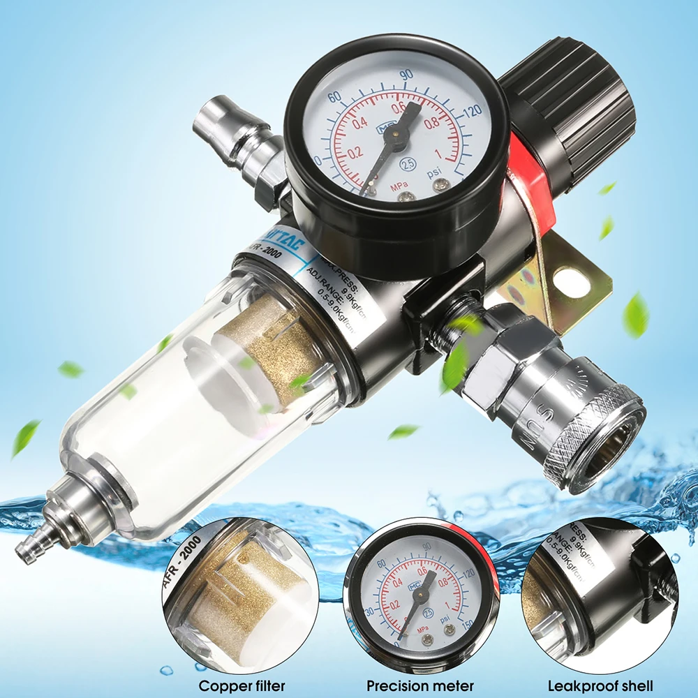 1/4" 30-120PSI Air Compressor Filter 40 Micron Water Separator Trap Tools Kit With Regulator Gauge Light Weight Filter Particles
1/4" 30-120PSI Air Compressor Filter 40 Micron Water Separator Trap Tools Kit With Regulator Gauge Light Weight Filter Particles