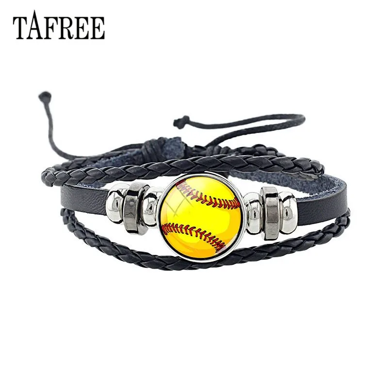 TAFREE Multilayer Black Leather Baseball Charm Bracelet Badminton football Pattern Glass Cabochon Bracelet Bangles Jewelry SP758
TAFREE Multilayer Black Leather Baseball Charm Bracelet Badminton football Pattern Glass Cabochon Bracelet Bangles Jewelry SP758