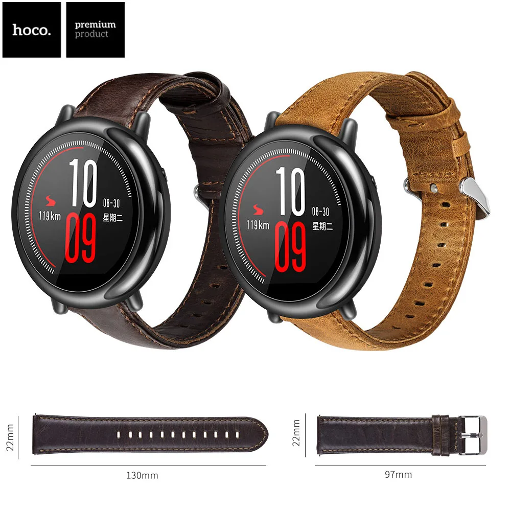 Ремешок HOCO для спортивных смарт часов Huami AMAZFIT браслет из натуральной воловьей