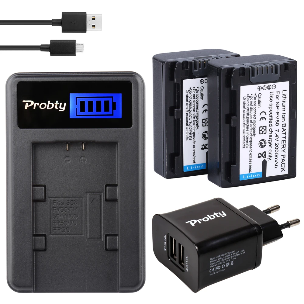 PROBTY NP-FV50 NP FV50 Батарея + ЖК-дисплей Зарядное устройство для SONY HDR XR550E XR350E CX550E CX350E CX150E