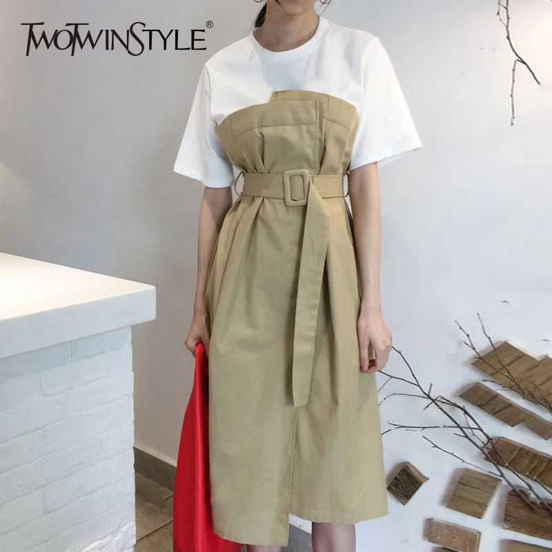 TWOTWINSTYLE Sashes Dress For Women Short Sleeve Patchwork Ruched High Waist Long Dresses Summer Female Korean Clothing 2019
TWOTWINSTYLE Sashes Dress For Women Short Sleeve Patchwork Ruched High Waist Long Dresses Summer Female Korean Clothing 2019