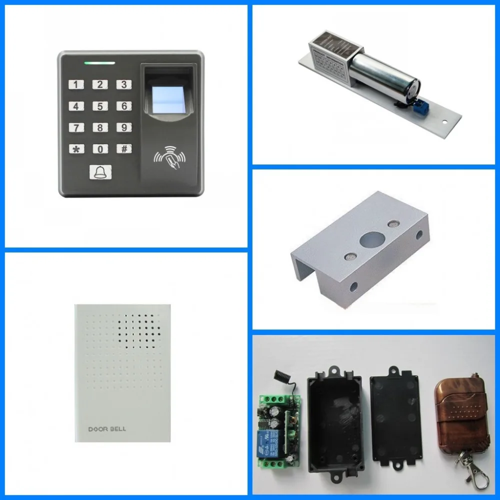 M-F100 fingerprint Access Control + Electric mortise lock + Door clip + Door bell+Remote controller
M-F100 fingerprint Access Control + Electric mortise lock + Door clip + Door bell+Remote controller