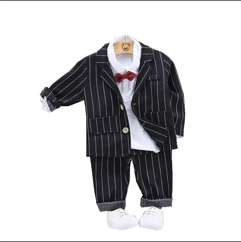 Autumn Children Baby Boys Fashion Suit Plaid Coat Shirt Pants 3Pcs/set Gentleman Leisure Infant Cotton Cloth Toddler Tracksuits |