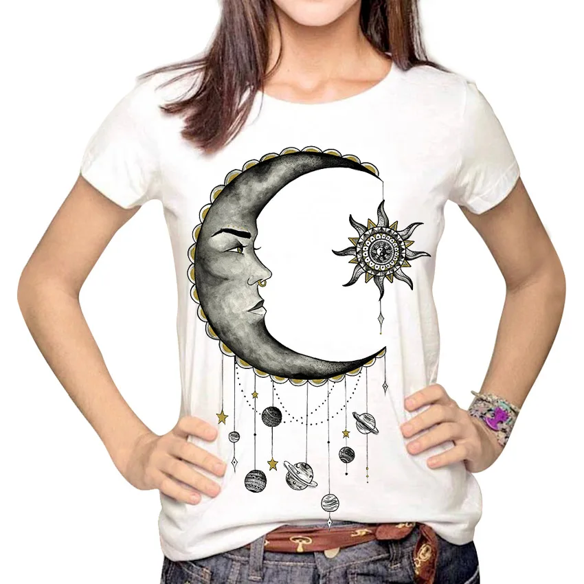 Women 2016 Black Moon Sun Stars Print Punk Rock Fashion Graphic Tees European T shirt Summer Women Designer Clothing WMT256
Women 2016 Black Moon Sun Stars Print Punk Rock Fashion Graphic Tees European T shirt Summer Women Designer Clothing WMT256