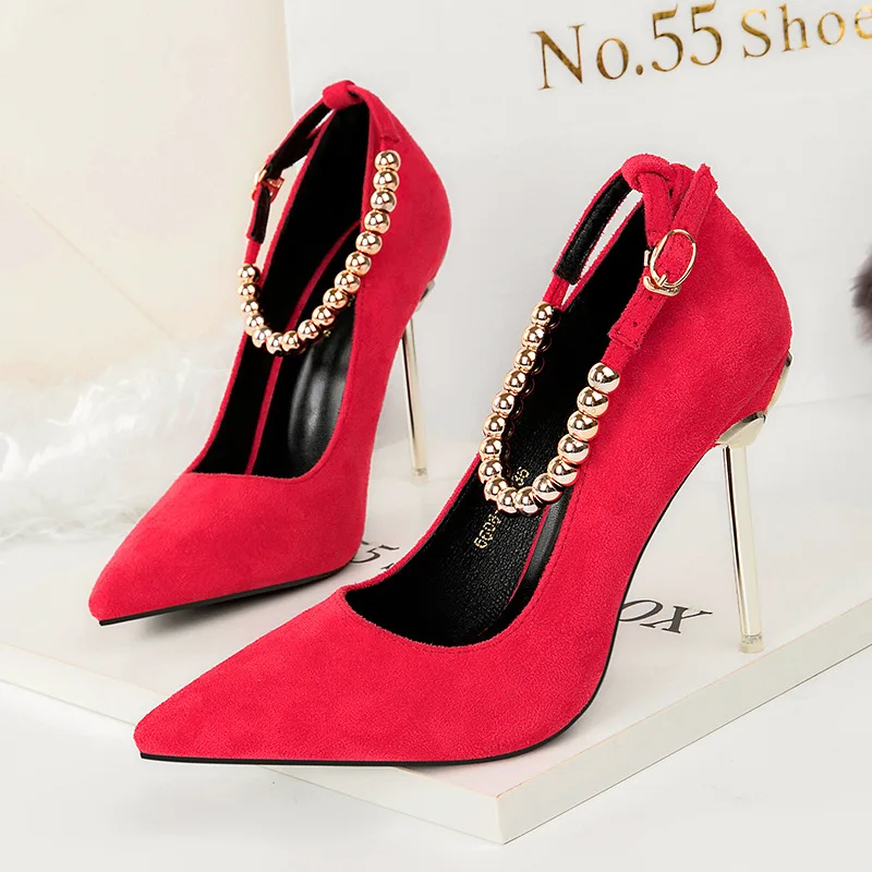 Classics Women's Shallow Office Shoes 10.5CM New Arrival Concise Solid Flock Pointed Toe String Bead Women Pumps Fashion
Classics Women's Shallow Office Shoes 10.5CM New Arrival Concise Solid Flock Pointed Toe String Bead Women Pumps Fashion