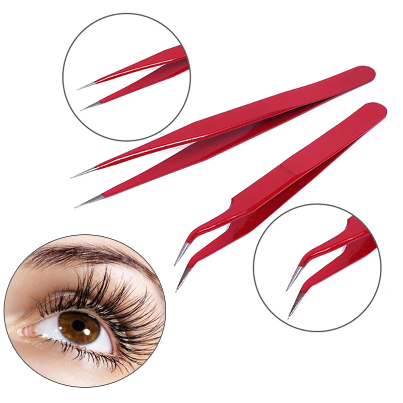 

2Pcs/set Straight Curved Eyelash Tweezers Extension Nipper Stainless Steel Pointed Clip Make up Eye Lashes Tweezer Nippers Tool