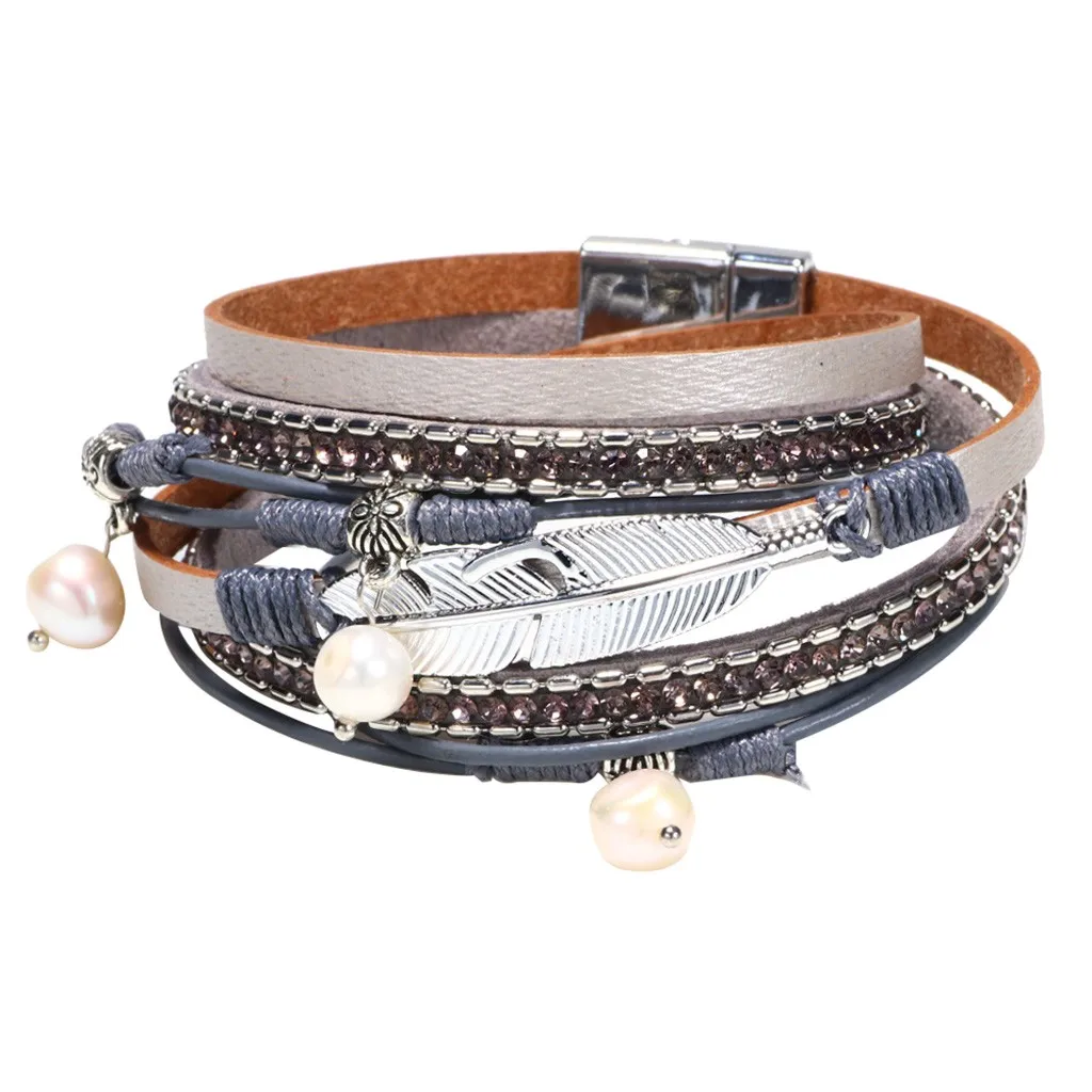 Fashion Multi-Layer Leather Bracelet Braided Wrap Cuff Bangle Women Fashion Temperament Alloy Magnetic Clasp Handmade Q0315
Fashion Multi-Layer Leather Bracelet Braided Wrap Cuff Bangle Women Fashion Temperament Alloy Magnetic Clasp Handmade Q0315