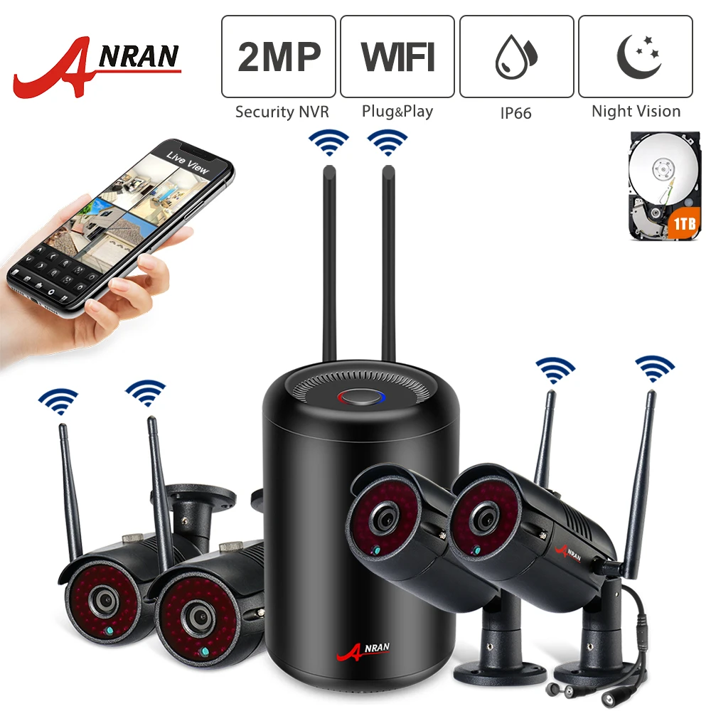 

ANRAN 1080P HD 4CH Wifi IP Cameras System Outdoor Waterproof Night Vision Surveillance System Cylindrical CCTV NVR Kits