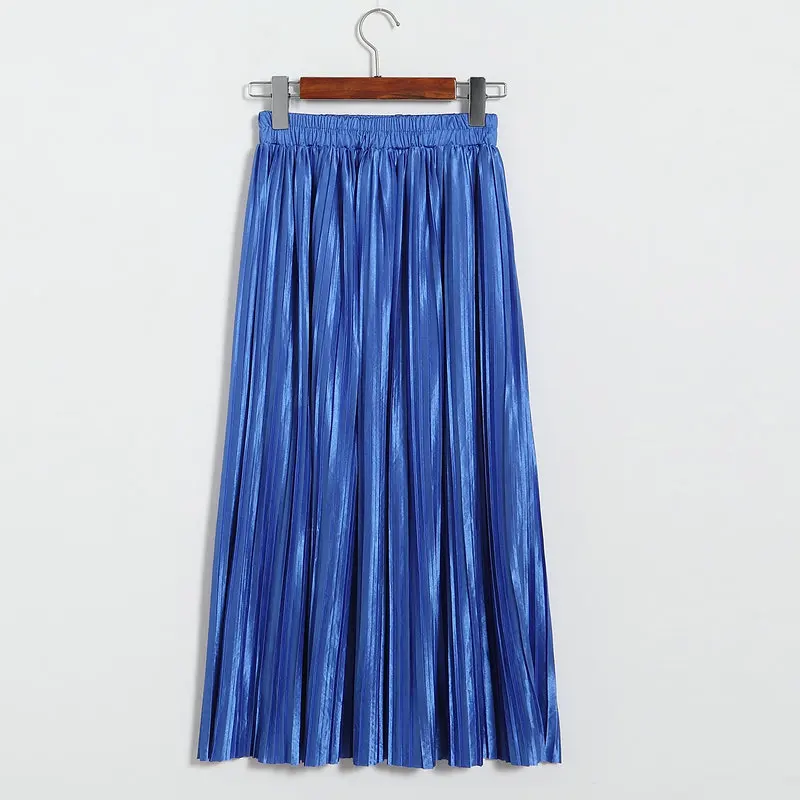 Lustrous pleated skirt metallic mid-length skirt for women of fall 2017 new Korean style joker long skirt (24)