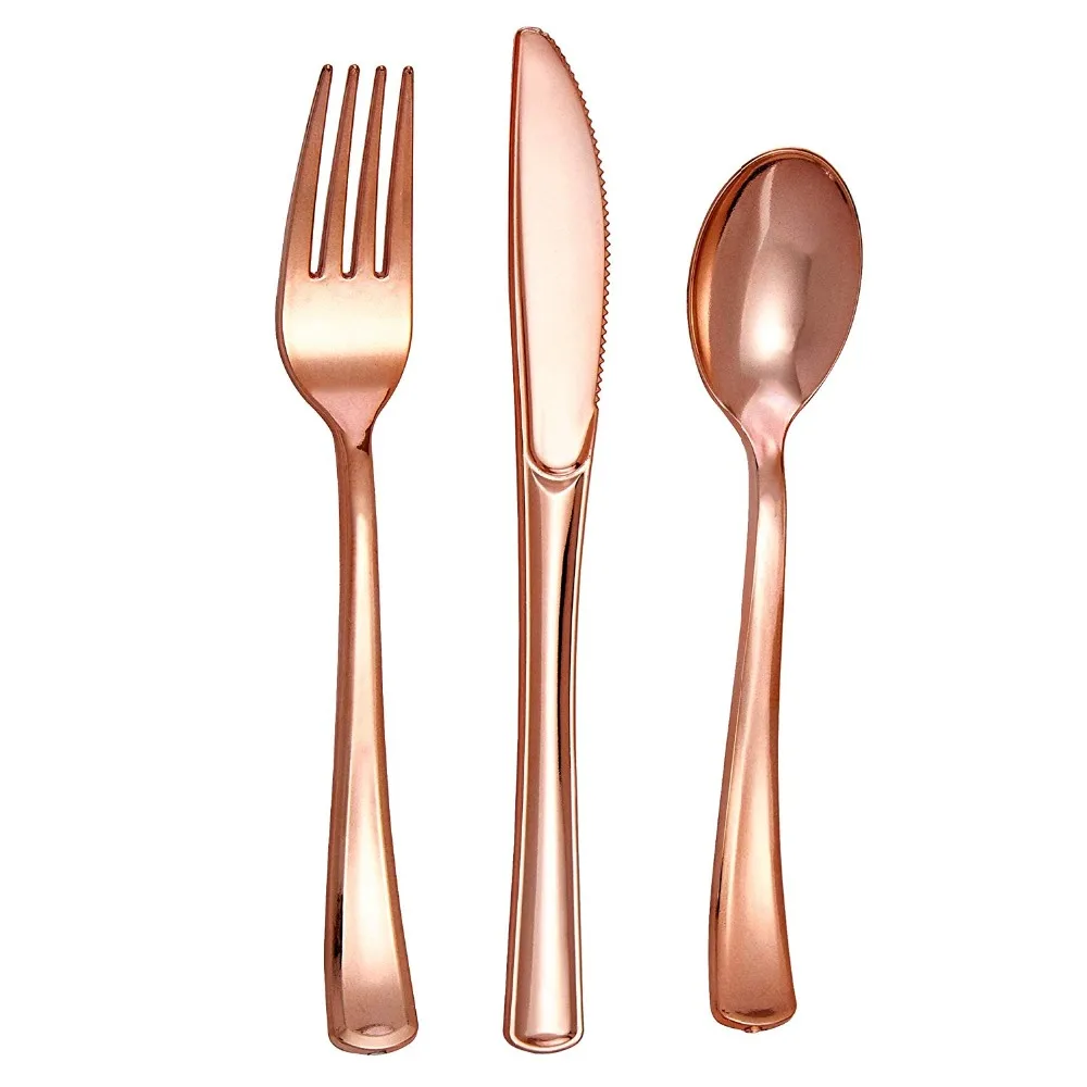 60pcs Rose Gold Plastic Silverware- Disposable Flatware Set-Heavyweight Plastic Cutlery- Includes 20 Forks, 20 Spoons, 20 Knives
60pcs Rose Gold Plastic Silverware- Disposable Flatware Set-Heavyweight Plastic Cutlery- Includes 20 Forks, 20 Spoons, 20 Knives