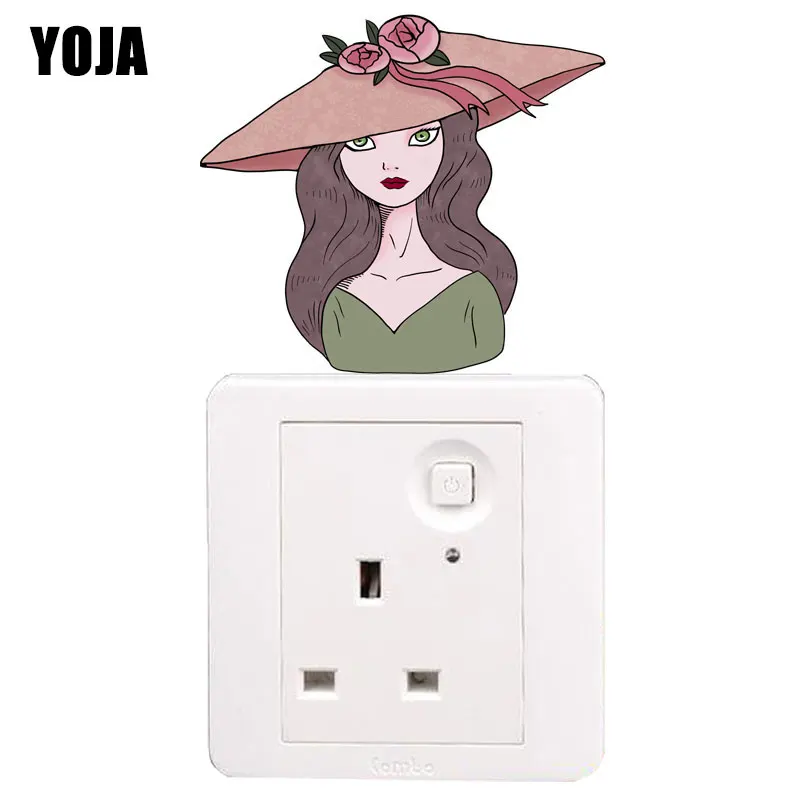 YOJA Cartoon Girl Wearing Big Hat PVC Switch Sticker Leisure Life Pastoral Style Decor Wall Decal High-quality 8SS1397 | Дом и сад