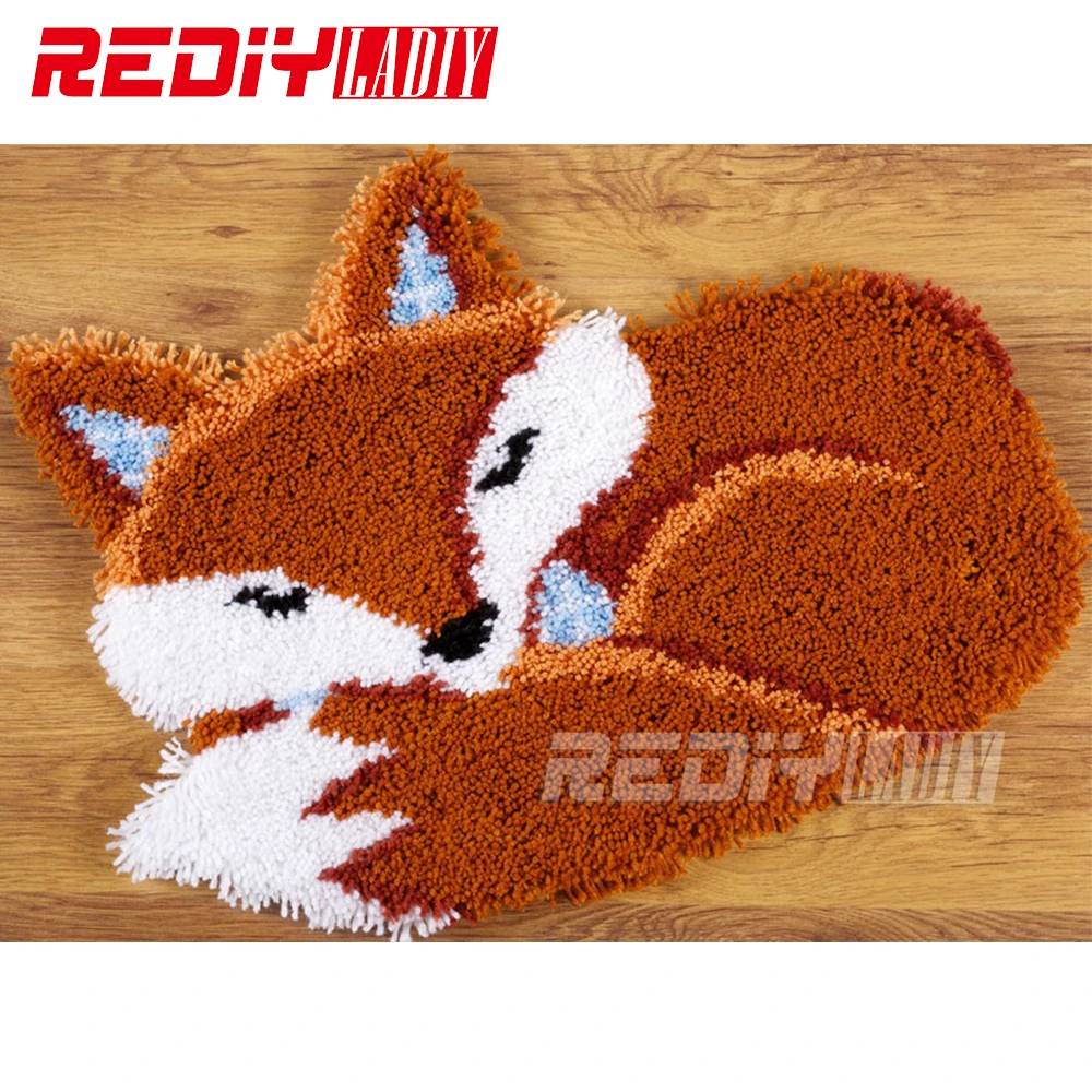 New Latch Hook Rug Kits DIY Needlework Unfinished Crocheting Yarn Cushion Mat Embroidery Carpet Sleeping Fox Home Decor | Дом и сад