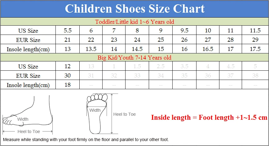 Toddler And Kid Shoe Size Chart