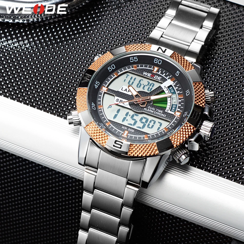 WEIDE Stainless Steel Band Analog Digital AlarmAuto Date Chronograph Mens Sports Watch Quartz Clock relogio masculino relojes
WEIDE Stainless Steel Band Analog Digital AlarmAuto Date Chronograph Mens Sports Watch Quartz Clock relogio masculino relojes