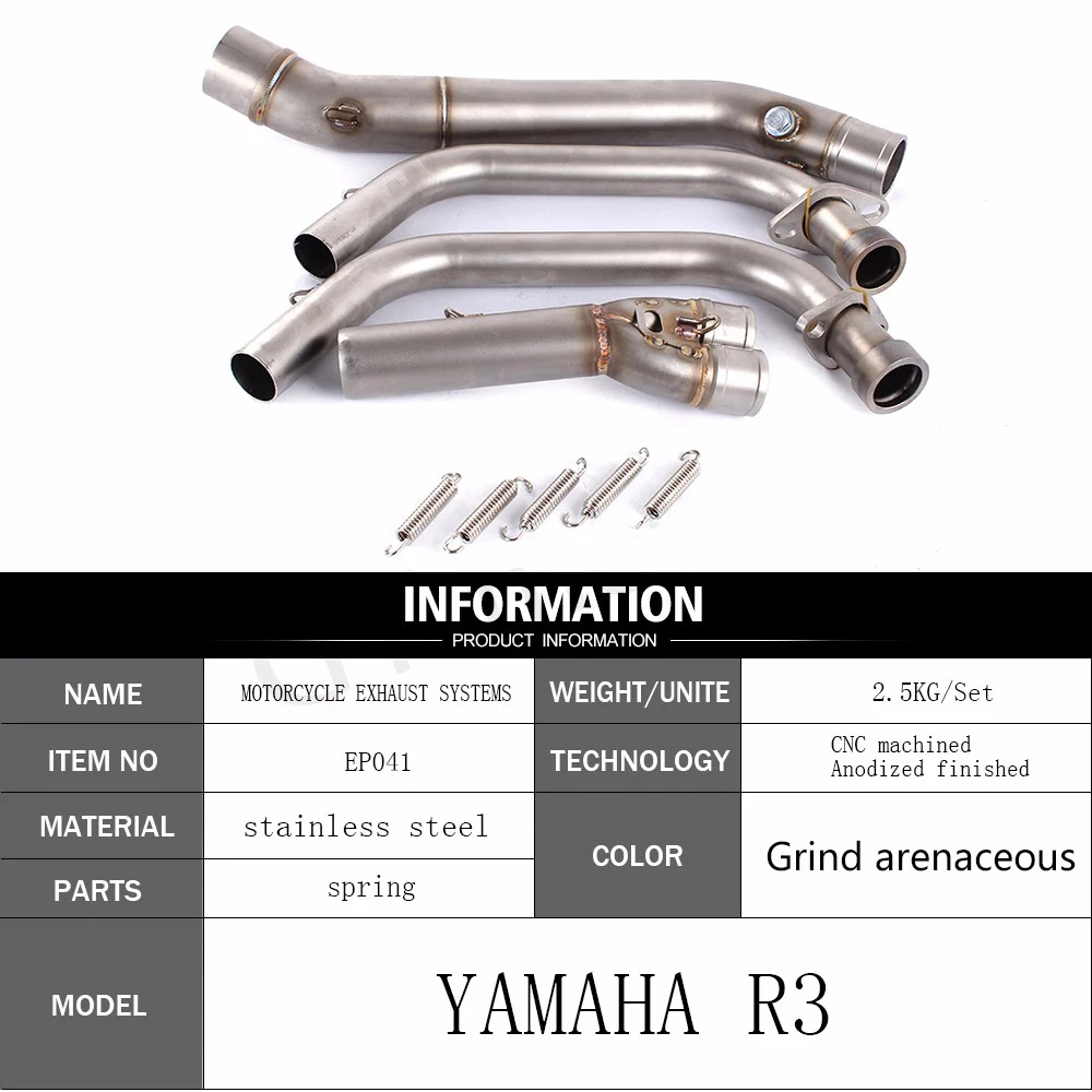 Полная выхлопная система, передняя звеньевая труба для Yamaha R3 R25 2014-2020 Φ 2016-2018, модифицированный мотоциклетный серебристый набор из нержавеющей стали
Полная выхлопная система, передняя звеньевая труба для Yamaha R3 R25 2014-2020 Φ 2016-2018, модифицированный мотоциклетный серебристый набор из нержавеющей стали