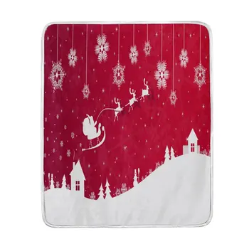 

Merry Christmas Tree Santa Clause Snowflake Red Blanket Soft Warm Cozy Bed Couch Lightweight Polyester Microfiber Blanket Throw