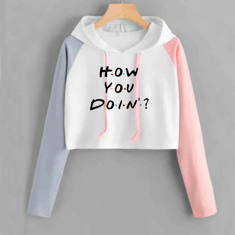 Crop Hoodie Women Pullovers Friends Tv How You Doin Printed Funny Hoodies Women Harajuku Pink White Patchwork Pullover Outwear
Crop Hoodie Women Pullovers Friends Tv How You Doin Printed Funny Hoodies Women Harajuku Pink White Patchwork Pullover Outwear