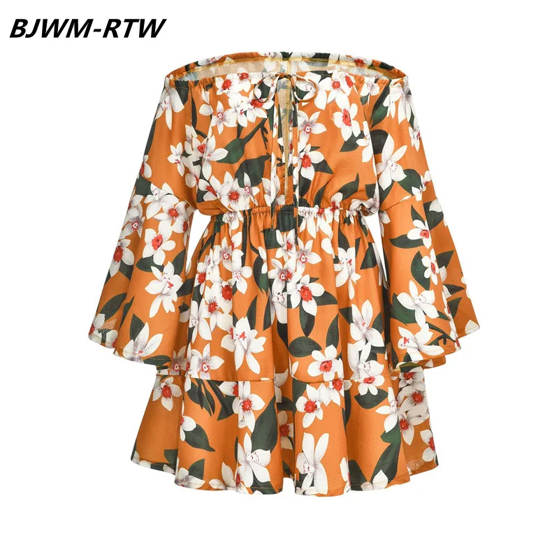 Lace Up Strapless Collar Three Quarter Flare Sleeve Elastic Waist Pleated Sexy Mini Dress Women Summer Dress 2019 Print Dresses
Lace Up Strapless Collar Three Quarter Flare Sleeve Elastic Waist Pleated Sexy Mini Dress Women Summer Dress 2019 Print Dresses