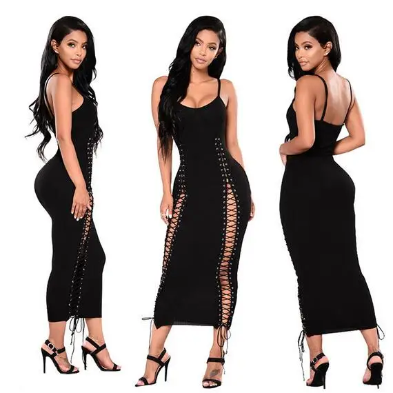 vestido de festa Women Lace Up Dress Black Sexy Hollow Out Long Bodycon Dress Party Club Women Strap Knitted Ribbed Dress WF642
vestido de festa Women Lace Up Dress Black Sexy Hollow Out Long Bodycon Dress Party Club Women Strap Knitted Ribbed Dress WF642