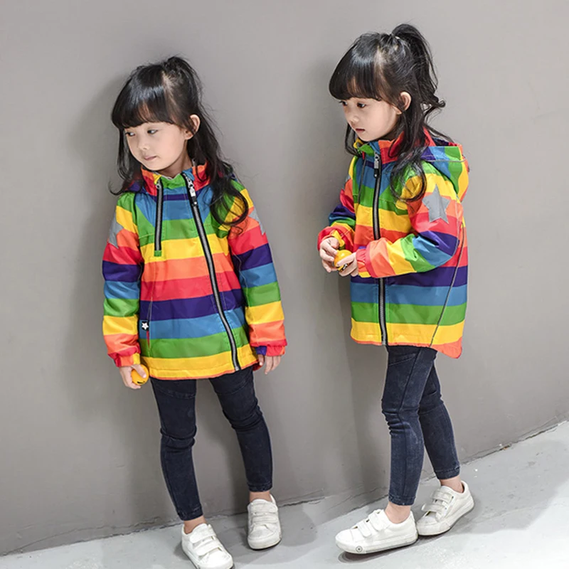 Детская куртка для девочек теплая ветровка радужной расцветки осенняя верхняя