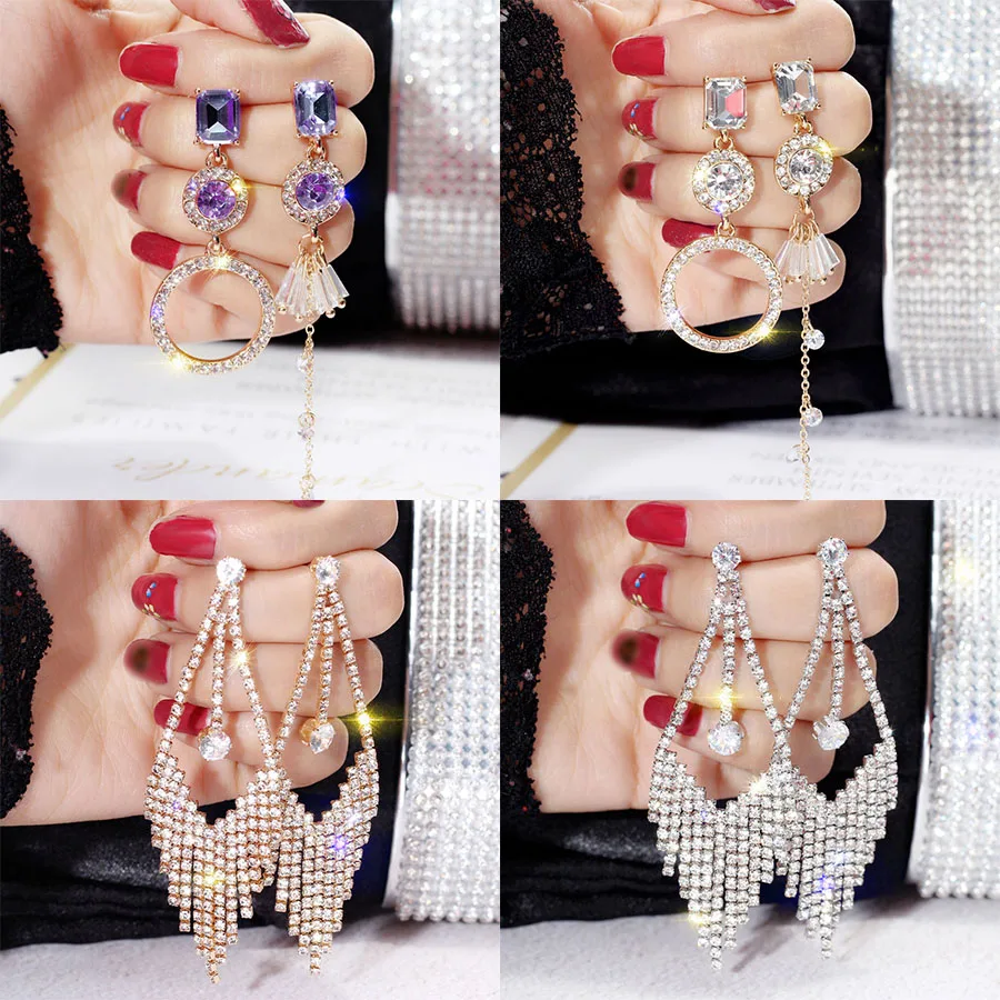 Rinhoo Classic Rhinestone Geometric Stud Fringe Full Crystal Asymmetric Stud Earrings Long Earrings Long Crystal Earring
Rinhoo Classic Rhinestone Geometric Stud Fringe Full Crystal Asymmetric Stud Earrings Long Earrings Long Crystal Earring