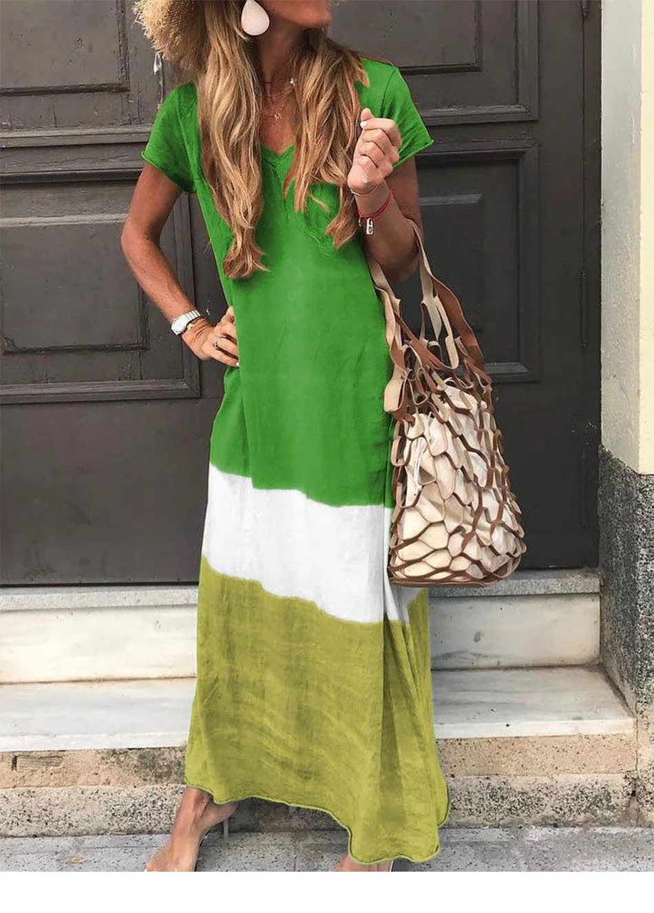 New Simple And Design Loose Dress Colour Impact Splicing Short-Sleeve Printed V-Neck Long Dress Casual
New Simple And Design Loose Dress Colour Impact Splicing Short-Sleeve Printed V-Neck Long Dress Casual
