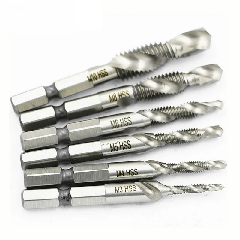 M3-M10 6pcs/set High-speed Steel Combination Drill Tap Bit Countersink Hex Shank GJ59
M3-M10 6pcs/set High-speed Steel Combination Drill Tap Bit Countersink Hex Shank GJ59