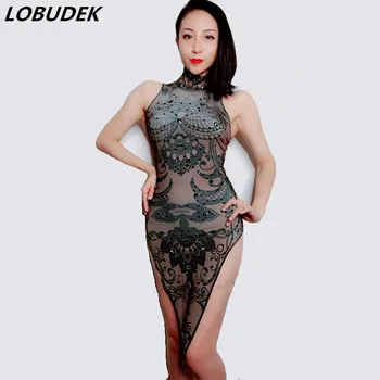 Sleeveless Black Crystals Printed Halter Dress European Nightclub Bar DJ Singer Stage Wear Sexy Pole Dancing Performance Clothes
Sleeveless Black Crystals Printed Halter Dress European Nightclub Bar DJ Singer Stage Wear Sexy Pole Dancing Performance Clothes