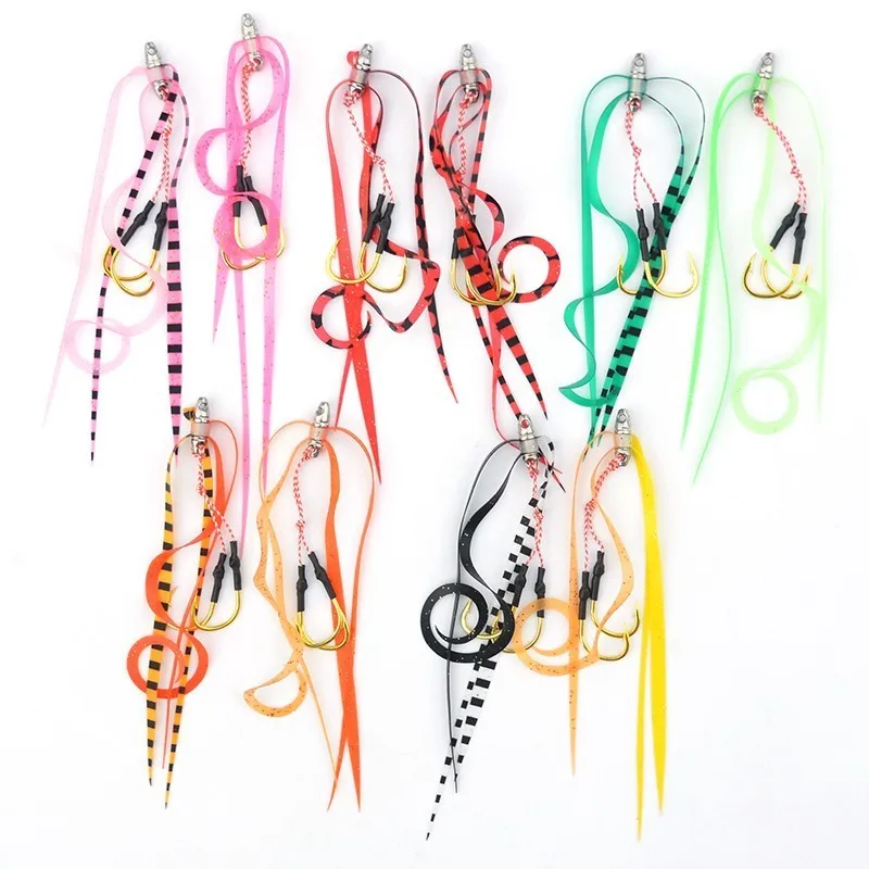 Rubber Skirts Assist Fishing Hooks 1 Piece Striped Tail High Carbon Steel Gold Double Barbed Jig Fishing Hooks
Rubber Skirts Assist Fishing Hooks 1 Piece Striped Tail High Carbon Steel Gold Double Barbed Jig Fishing Hooks