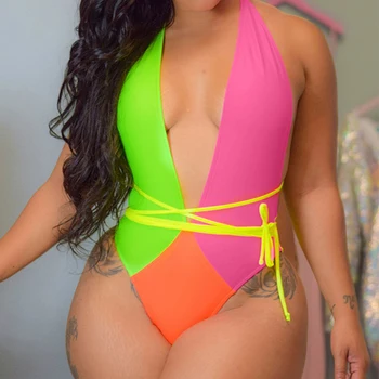 Colorful Hit Color Patchwork Swimwear Summer Sexy Deep V Halter Sleeveless Bandage Beach Bodysuits Backless Club Plasysuits
Colorful Hit Color Patchwork Swimwear Summer Sexy Deep V Halter Sleeveless Bandage Beach Bodysuits Backless Club Plasysuits