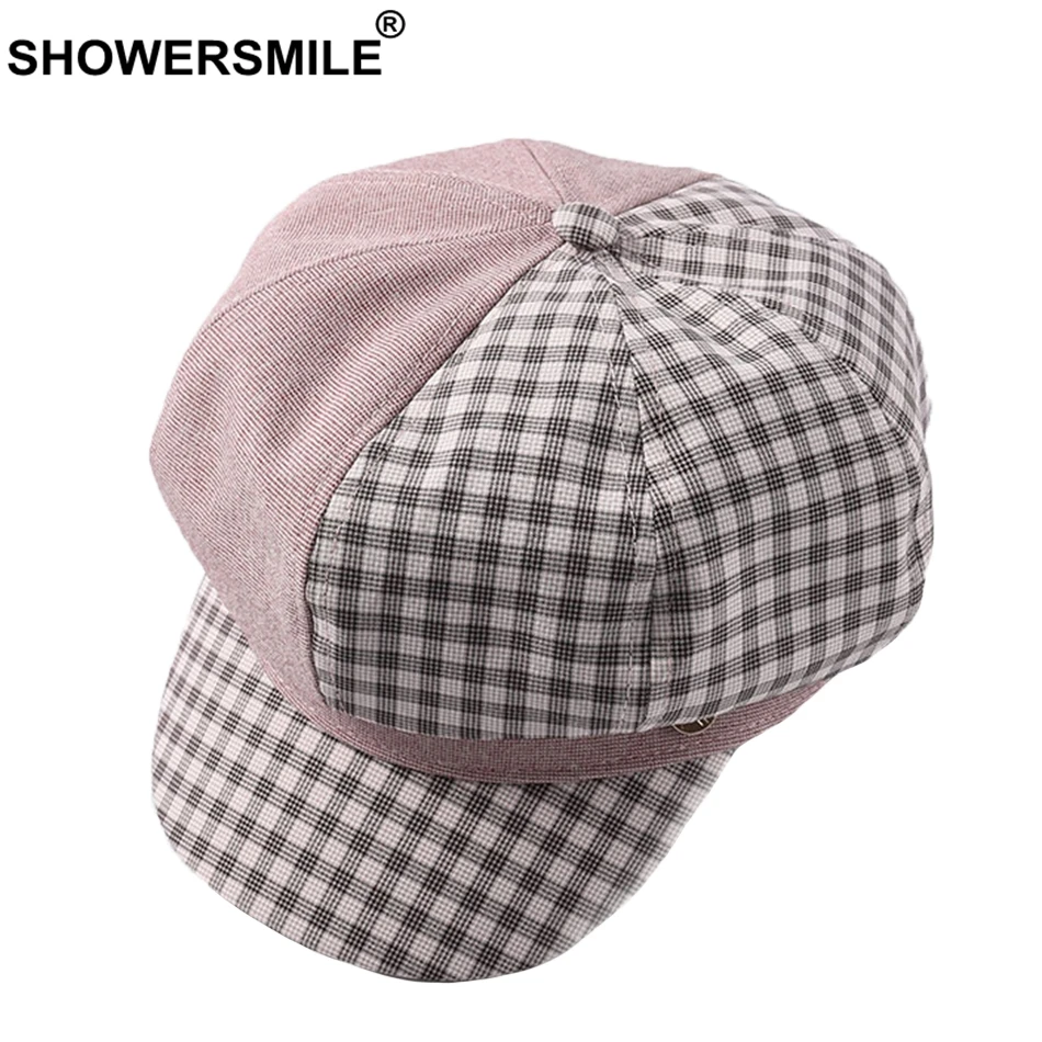 SHOWERSMILE Womens Newsboy Caps Pink Plaid Octagonal Hat Female Patchwork Striped Ladies Fashion Spring Duckbill Baker Boy Hat
SHOWERSMILE Womens Newsboy Caps Pink Plaid Octagonal Hat Female Patchwork Striped Ladies Fashion Spring Duckbill Baker Boy Hat