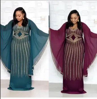 2020 Super size New style African women's Dashiki fashion Hot drill Chiffon big sleeves slim fish tail long dress
2020 Super size New style African women's Dashiki fashion Hot drill Chiffon big sleeves slim fish tail long dress