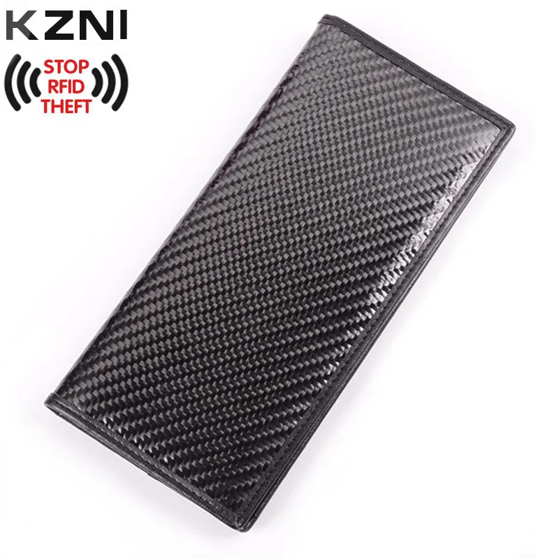 KZNI RFID мужской кошелек из натуральной кожи держатель для карт углеродного волокна