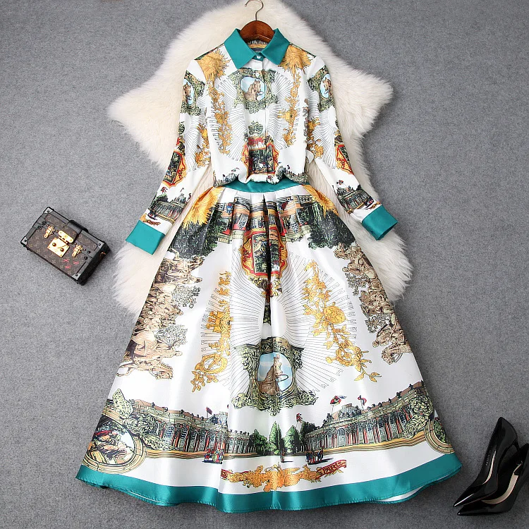 European and American women's fashion 2019 spring new style Long-sleeved vintage print shirt The big pendulum skirts suit
European and American women's fashion 2019 spring new style Long-sleeved vintage print shirt The big pendulum skirts suit