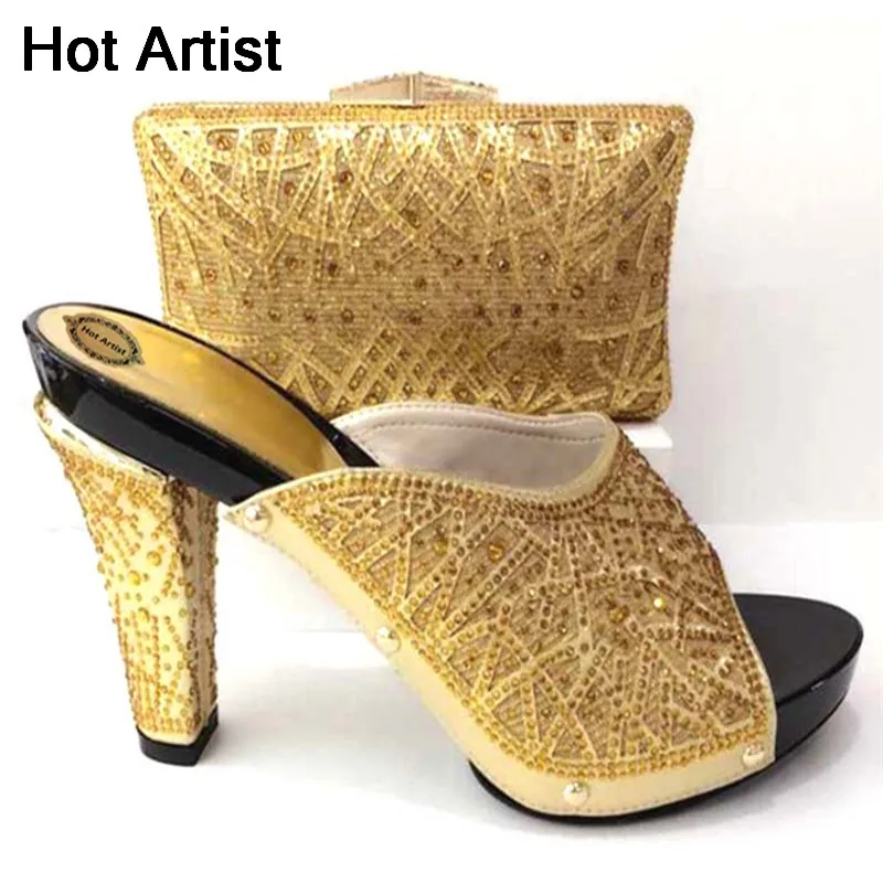 Hot Artist Gold Color Women Italian Shoes And Bag Set Pretty Decorated With Rhinestone Ladies Wedding Shoes And Purse Set YK-061
Hot Artist Gold Color Women Italian Shoes And Bag Set Pretty Decorated With Rhinestone Ladies Wedding Shoes And Purse Set YK-061