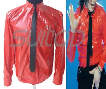New Men's Latex shirt rubber tops male's in red and black including tie as Michael same style
New Men's Latex shirt rubber tops male's in red and black including tie as Michael same style