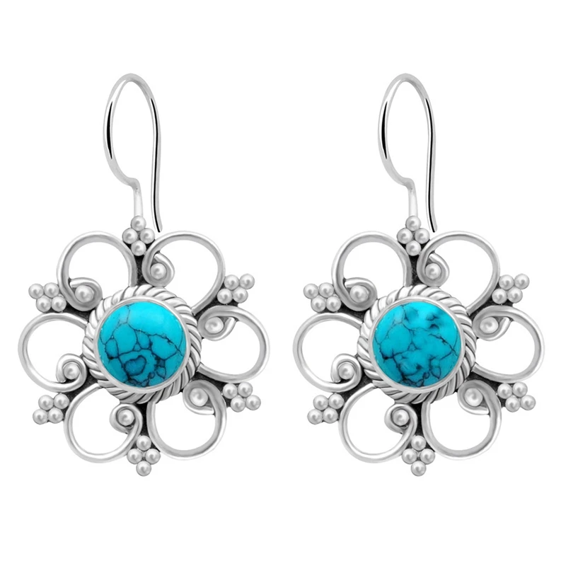 New Fashion Girls Gift Ethnic Trend Hollow Green Howlite Stone Flowers Shape Tibetan Silver Color Drop Earring
New Fashion Girls Gift Ethnic Trend Hollow Green Howlite Stone Flowers Shape Tibetan Silver Color Drop Earring