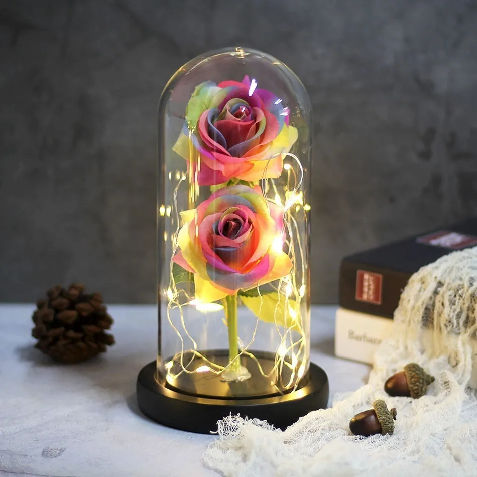 NEN Beauty And Beast Rose In Flask Led Two Rose Flower Light Black Base Glass Dome Best For Mother's Day Valentines Day Gift
NEN Beauty And Beast Rose In Flask Led Two Rose Flower Light Black Base Glass Dome Best For Mother's Day Valentines Day Gift