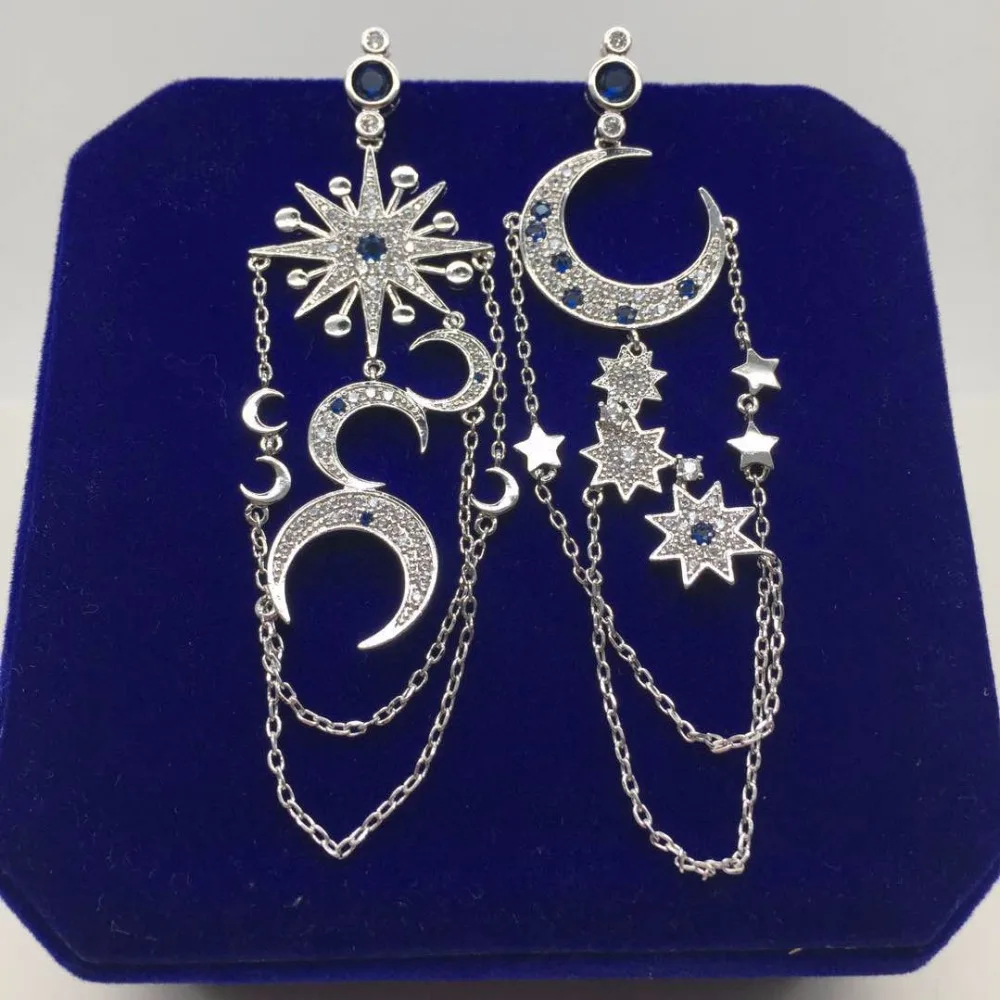 Cilover Color AB Style Moon Star Design Celebrity Blue Stone Long Tassel Pendant Drop Earrings Wedding Jewelry Ear Accessories
Cilover Color AB Style Moon Star Design Celebrity Blue Stone Long Tassel Pendant Drop Earrings Wedding Jewelry Ear Accessories