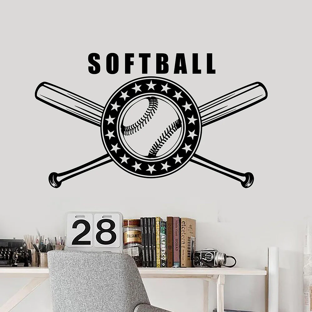 Softball Bat Game Sport Logo vinyl wall stickers decal home decor living room diy art mural wallpaper | Дом и сад