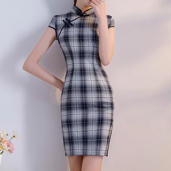 Cotton Short Qipao Summer Dress Women Traditional Chinese Clothing vintage Fashion Sweet Girl Plaid Cheongsams Dresses Vestidos
Cotton Short Qipao Summer Dress Women Traditional Chinese Clothing vintage Fashion Sweet Girl Plaid Cheongsams Dresses Vestidos