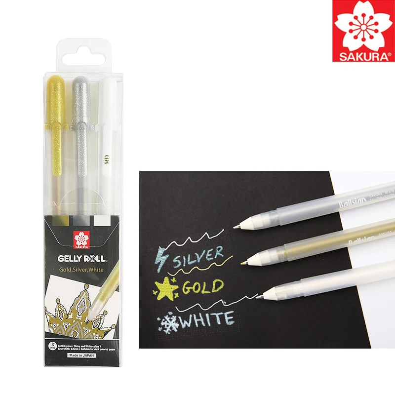 3pcs Sakura Ballsign Gelly Roll Metallic Gold Sliver White Gel Blister Card Gel Ink Pen Set 0.4mm Bold Sparkling Painting Pen
3pcs Sakura Ballsign Gelly Roll Metallic Gold Sliver White Gel Blister Card Gel Ink Pen Set 0.4mm Bold Sparkling Painting Pen