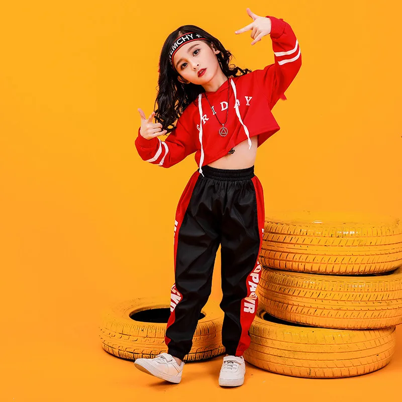 Jazz Dance Costumes Hip Hop Kids Long Sleeve Hooded Top Jogger Pants Girls Hiphop Clothes Street Dance Stage Show Wear (14)