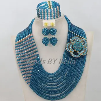 Nigerian Wedding Party Beads Necklace Set Teal Blue Crystal Women African Fashion Bridal Jewelry Sets Free Shipping ABF945
Nigerian Wedding Party Beads Necklace Set Teal Blue Crystal Women African Fashion Bridal Jewelry Sets Free Shipping ABF945