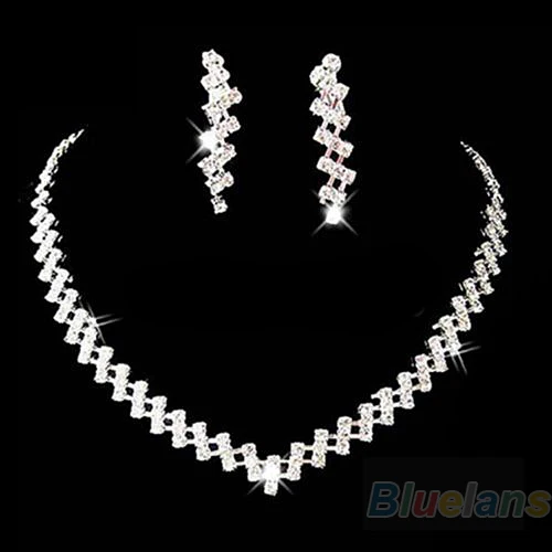 Bluelans Sumptuous Bridal Wedding Prom Jewelry Crystal Rhinestone Diamante Necklace & Earring Set